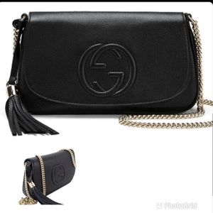 New authentic black Gucci soho crossbody bag with gold chain strap and tassel!